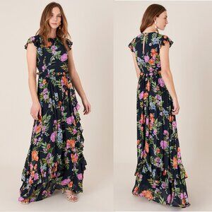 NWT Monsoon UK Silvia Floral Print Maxi Dress Navy Size 14